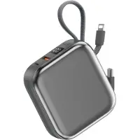 Wiwu Powerbank 10000mAh - Type-C en Lightning kabel - Draadloos opladen - Digital display - Grijs