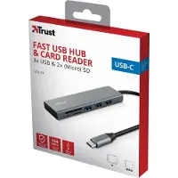 Trust Halyx Snelle USB-C-hub en -kaartlezer - 3-poorts USB-hub – SD- en micro-SD kaartlezer - Aluminium