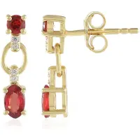 Cavill - Zilveren Oorbellen 925 Sterling Zilver, Verguld - Tanzania Robijn Ovaal & Rond Briljant 0,876 ct - Elegante Luxe Dames Sieraden