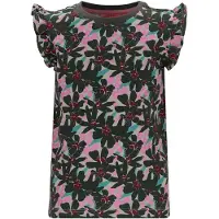 TYGO & vito jersey gebloemde T-shirt olijfgroen Meisjes Katoen Ronde hals - maat 134-140
