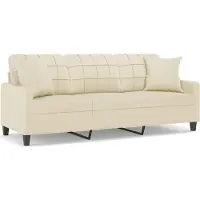 vidaXL Driezitsbank met sierkussens 180 cm kunstleer crèmekleurig