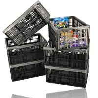 Discountershop Vouwkrat 32 Liter – Set van 6 – Belastbaar tot 18 KG – Opvouwbare Kratten – Inklapbare Boodschappenkrat – Stapelbaar – 48x35x23 cm – Zwart
