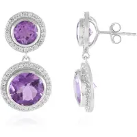 Cavill - Zilveren Oorbellen - 925 Sterling Zilver Platina Plating - 9,58 ct Uruguay Amethist Rond Briljant - Elegante Oorhangers met Zirkonia