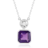 Cavill - Zilveren Halsketting 925 Sterling Zilver Geplatineerd - 3,949 ct Zambia Amethist Asscher - 0,744 ct Witte Kwarts - Elegante Bezelzetting