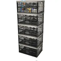 Discountershop Vouwkrat 32 Liter – Set van 5 – Belastbaar tot 10 KG – Opvouwbare Kratten – Inklapbare Boodschappenkrat – Stapelbaar – 48x35x23 cm – Zwart