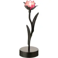 J-Line lamp Bloem - ijzer - zwart/roze - small - LED lichtjes