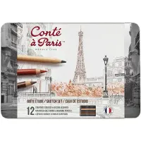 CONTÉ À PARIS 2186 Schetsset 12-delig | Teken- en schetspotloden in metalen doos - The Sketch Set