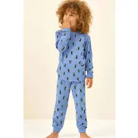 Little label pyjama met pinguïn print Blauw Jongens Stretchkatoen Ronde hals - maat 98/104