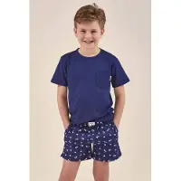 Little label shortama blauw Jongens Stretchkatoen Ronde hals All over print - maat 110/116