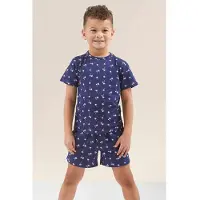 Little label shortama blauw Jongens Stretchkatoen Ronde hals All over print - maat 134/140