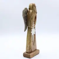 Ancient Wisdom - Decoratief beeld - Engel van mangohout met gouden vleugels - beeldje - interieurdecoratie - cadeau - kerstdecoratie - spiritueel