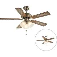 QAZQA Plafondventilator messing met hout print en rotan 105cm met trekschakelaar - Mistral Lia