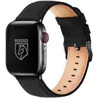 Rosso Deluxe Bandje van Echt Leer - Geschikt voor Apple Watch 1/2/3/4/5/6/7/8/9/10/11/SE/Ultra - 49MM / 46MM / 45MM / 44MM / 42MM - Polsband Horloge - Zwart