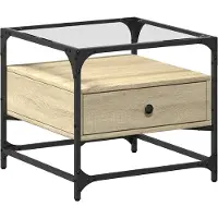 vidaXL Salontafel met glazen blad 50x50x45 cm sonoma eiken staal