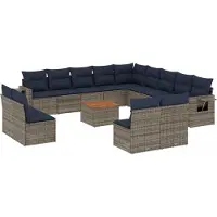 vidaXL 14-delige tuinbankset met kussens, grijs polyrotan
