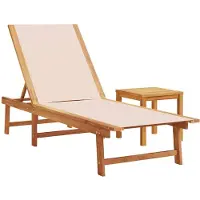 vidaXL Ligbed met tafel massief acaciahout en textileen crèmekleurig