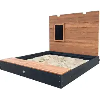 Axi Mandy Zandbak XXL van hout met bankje, opbergruimte, deksel & krijtbord | Zandbak in antraciet & bruin inclusief gronddoek | 160 x 151 x 122,5 cm