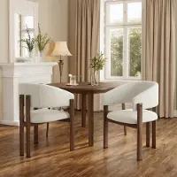 OKWISH Eetkamerstoel Set Van 2 - Met Armleuningen En Ademende Bekleding - Voor Eetkamer Woonkamer Of Café - Linnen - Walnoot