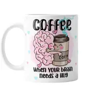 Atelier Koffiemok "Coffee Brain Hug" - Wit Keramiek - 330ml - Cadeau tip - Grappige Mok met Quote