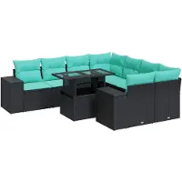 vidaXL 9-delige Loungeset met kussens poly rattan acacia zwart