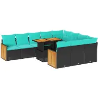 vidaXL 11-delige tuinmeubelset met kussens, zwart, polyrotan