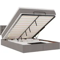 vidaXL Bed poef met matras en LED's 140x190 cm stof taupe
