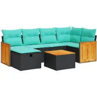 vidaXL 7-delige tuinmeubelset met kussens, zwart, polyrotan