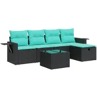 vidaXL 6-delige Loungeset met kussens poly rattan zwart
