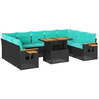 vidaXL 10-delige Loungeset met kussens poly rattan acacia zwart