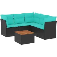 vidaXL 6-delige Loungeset met kussens poly rattan zwart