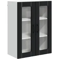 vidaXL Wandglas Kasten LUCCA Zwart 60 x 31 x 80 cm Bewerkt hout