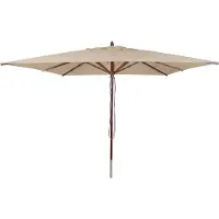 Mendler Horeca-parasol van hout -C57b, tuinparasol, polyester/hout 17 kg, vierkant 3x3 m, met touwbediening, schokbestendig ~ crème