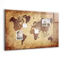 Tulup Whitebord - Oude wereldkaart - 90 x 60 cm - Bruin Memobord Glas - Gratis 5 Sterke Magneten + Whiteboard Marker & Wisser - Minimalistisch Prikbord - Magnetisch Memobord - Organiseer Je Bureau