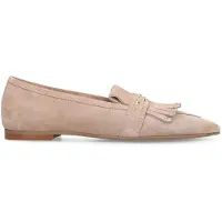 Manfield Beige suède loafers met gouden studs | Maat 40