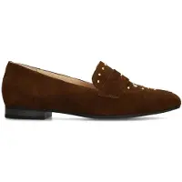 Manfield Donkerbruine suède loafers met gouden studs | Maat 40