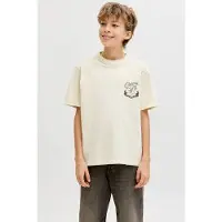 Jack & Jones JUNIOR T-shirt ecru Jongens Katoen Ronde hals Printopdruk - maat 164