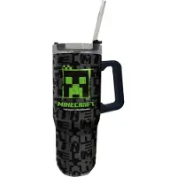 Stor Minecraft Dubbelwandige isolerende Rambler XXL drinkfles – Roestvrij staal – 1165 ml – Sluit goed af – Drinkfles voor kinderen – BPA-vrij – Zwart