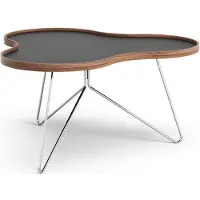 Swedese Flower tafel 84 x 90cm Zwart, 45cm, walnoothouten rand, verchroomd onderstel