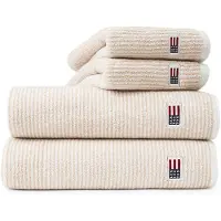 Lexington Icons Original Striped badhanddoek 100x150 cm White-tan