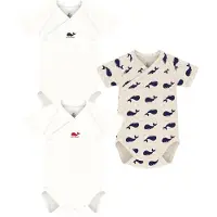 Petit Bateau Set van 3 katoenen rompertjes met print en korte mouwen voor baby's Unisex Rompertje - Wit/Blauw + Beige/Blauw + Wit/Rood