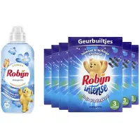 Robijn Set 6x Geurbuiltjes Intense Morgenfris met 1 fles Morgenfris wasverzachter