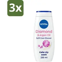 Nivea 3 x - Diamond Touch Douchegel - Sensuele Leliegeur - 250 ml - Douchegel - Diamantpoeder - Witte Aronskelk - Hydratatie - Luxe Douchegel