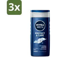 Nivea 3 x Men Douchegel Protect & Care 250 ml - Douchegel Voor Mannen - Aloë Vera Douchegel - Hydraatende Douchegel - Verzorging Lichaam En Haar - PH-huidneutraal