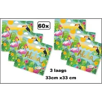 Wefiesta 60x Servetten Hawai aloha 33cm x 33cm - 3 laags - Servet diner eten knoeien restaurant Tropical Hawai party BBQ thema feest verjaardag feest