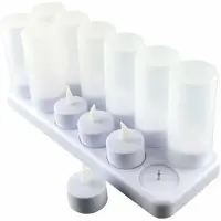 Relaxdays 12-pack oplaadbare LED-kaarsen, elektrische LED-kaarsen, flikkerende vlam met oplaadstation, decoratie voor Kerstmis, verjaardag, bruiloft, diner, votieftafel, café, bar, restaurant, hotel