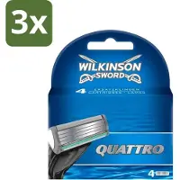 Wilkinson Sword 3 x Wilkinson - Navulmesjes Quattro - Met Precisietrimmer - 4 scheermesjes - Scheermesjes - Navulmesjes - Precisietrimmer - Titaniumcoating - Huidvriendelijk