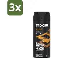 Axe - Deodorant Bodyspray - 48hrs Non Stop Fresh - Wild Spice - Wild Spices & Cedarwood - 150 ml - Bulkverpakking - 3 stuks