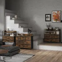 MODFU - Ladekast Met 7 Opvouwbare Stofflades - Bovenblad Opbergruimte - Stalen Frame Met Verstelbare Poten - Industrieel - Bruin - 98 x 29 x 85 cm