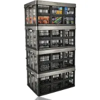 Discountershop Vouwkrat 45 Liter – Set van 4 – Belastbaar tot 30 KG – Opvouwbare Kratten – Inklapbare Boodschappenkrat – Verhuisdoos Alternatief – Stapelbaar – 53,1 x 37 x 27 cm – Zwart