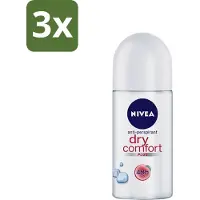 Nivea 3 x - Deodorant - Roller - Dry Comfort - 48 Uur Lang Werkend - 50 ml - Deodorant Roller - Anti-Transpirant - 48 Uur Bescherming - Zweetbestendig - Geurloos